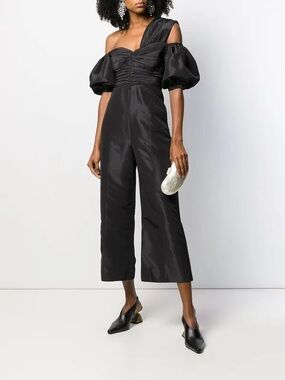 Self Portrait Black Taffeta one shoulder Jumpsuit